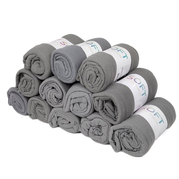 Monarch Brands Polar Fleece Throw, 50in x 60in , Grey, 12PK FLC-PLR-5060-GY-CS - main